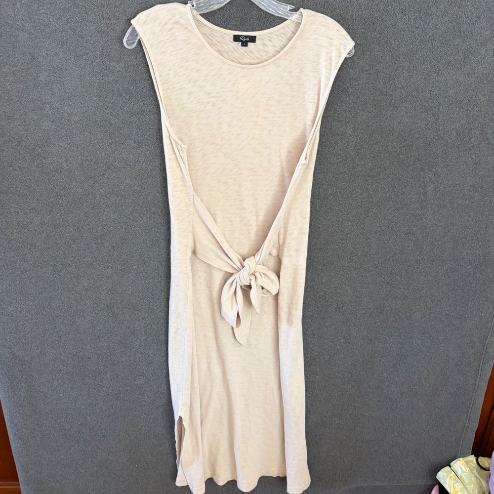 Rails Sleeveless Midi Dress Womens Large Oatmeal Beige Front Tie Slit Jersey